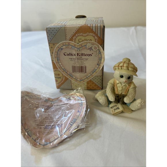 Enesco Calico Kittens "I'm Lost Without You" Bird Watcher Cat In Box #112488 - Picture 1 of 7